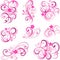 Pink abstract scroll flowers background