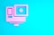 Pink Action extreme camera icon isolated on blue background. Video camera equipment for filming extreme sports