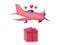 pink airplane is carrying a great gift