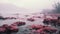 Pink Algae Covered River: A Coastal Scenery In The Style Of Beeple