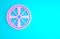 Pink Alloy wheel for a car icon isolated on blue background. Minimalism concept. 3d illustration 3D render