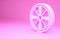 Pink Alloy wheel for a car icon isolated on pink background. Minimalism concept. 3d illustration 3D render