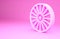 Pink Alloy wheel for a car icon isolated on pink background. Minimalism concept. 3d illustration 3D render