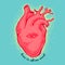Pink anatomical heart With the eye on blue background. tagline love is all we need. Valentines day card. Vector