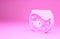 Pink Aquarium with fish icon isolated on pink background. Round glass aquarium. Aquarium for home and pets. Minimalism