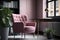 a pink armchair in a modern, sleek office setting