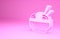Pink Asian noodles in bowl and chopsticks icon isolated on pink background. Street fast food. Korean, Japanese, Chinese