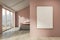 Pink attic bedroom with vertical poster