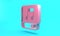 Pink Audio book icon isolated on turquoise blue background. Musical note with book. Audio guide sign. Online learning