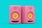 Pink Audio Studio Acoustic Speakers in Duotone Style. 3d Rendering