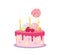 Pink babie`s Birthday cake with berries, cream and candles