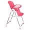 Pink baby highchair for kids feeding, with a removable table, on wheels