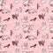 Pink baby seamless pattern. Sweet animals. Friendly beast character