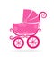 Pink baby stroller icon vector