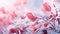 Pink background of frozen flowers in ice, concept of cryotherapy for skin care. Elegant pink petals in ice. Delicate