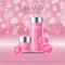 Pink background with realistic 3D vector moisturizing cosmetic c