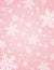 Pink background with white blurred snowflakes, vector