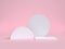 Pink background white circle and semi-circle geometric shape 3d rendering