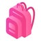 Pink backpack icon, isometric style