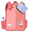 Pink backpack. School girl bag cartoon icon