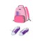 Pink backpack for sports and leisure and purple sneakers