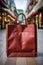 Pink bag on the floor of a shopping street without people