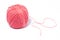 Pink ball of yarn for knitting, isolate, homemade handicrafts