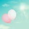 Pink balloon on the background sky. Vector vintage filter