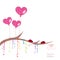 Pink balloon, colorfull ribbon and ladybird background