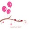 Pink balloon, colorfull ribbon and ladybird background