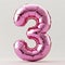 A pink balloon shaped like the number 3