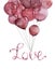 Pink balloons love word watercolor