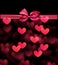 Pink banner with defocused blurred hearts with satin bow. Happy Valentine\\\'s day header or voucher or letter template