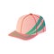 Pink baseball cap with green decor on one side on white