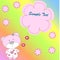 Pink Bear with flowers in rainbow background