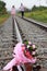 Pink beautiful flower wedding on railway