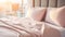 Pink bedding sheets and pillow background, Messy bed concept