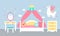 Pink bedroom interior for a princess girl with a four-poster bed and a crown. flat vector illustration