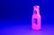 Pink Beer bottle icon isolated on blue background. Minimalism concept. 3D render illustration