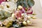 Pink and beige flowers, eustoms, Indian bell ,holiday decor