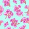 Pink bergenia crassifolia blossom seamless pattern. Vector illustration