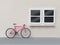 Pink bicycle on street and wall windows of building 3d render