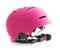 Pink bike helmet.