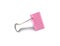 Pink binder clip on white background