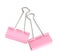 Pink binder clips on white, above view. Stationery item