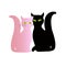 Pink and black cats sitting together