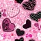 Pink and black Hearts - seamless pattern