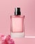 Pink blank perfume glass bottle mockup, minimalism.