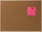 Pink Blank sticky notes red pinned into brown corkboard.