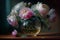 Pink blossoming peonies on table